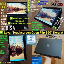 Dell Core i5 Gen8 8CPU RAM 16GB SSD NVMe 512GB Layar Sentuh 2in1 13in