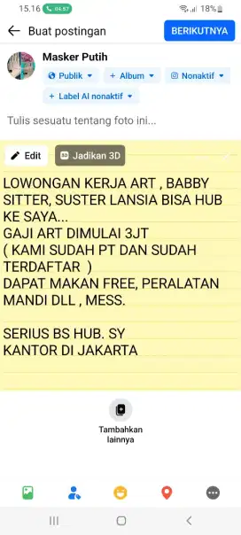 Lowongan kerja babby sitter, art gaji besar