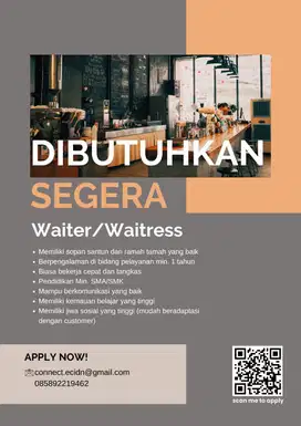 Urgent! Di cari Waitress untuk Restoran Non Halal di Jakarta Barat