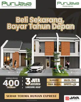 Rumah Murah Bisa Tanpa DP cluster Maleo 400Jtaan PURI JAYA