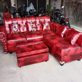 Sofa kancing oscar/semi kulit/sofa murah di bekasi