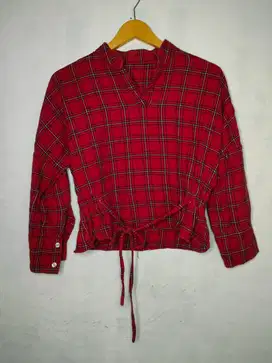 Baju Kemeja Flanel Wanita Casual Merah