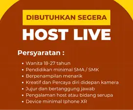 Dibutuhkan segera Host Live untuk perhiasan, area jambi dan sekitarnya