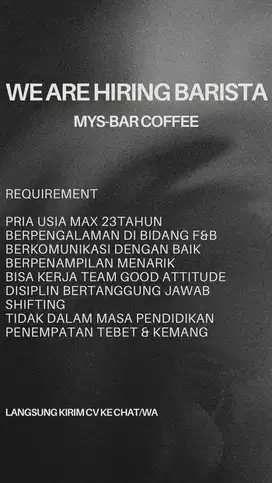 LOKER BARISTA PENEMPATAN TEBET&KEMANG