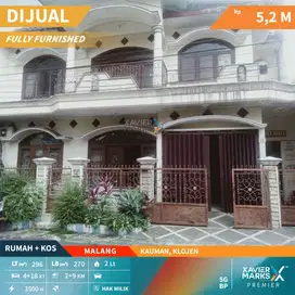 Dijual Rumah Kos Aktif Furnish di Kauman Klojen Malang