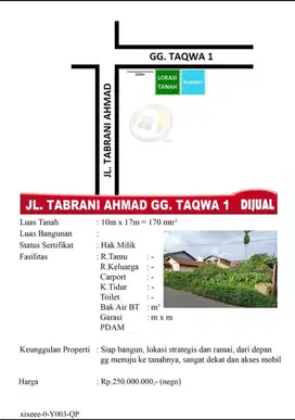 D jual tanah uk 10x17 d jl Tabrani Ahmad lokasi strategis&rame