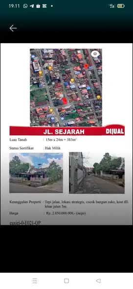 D jual tanah d jl tepi jl sejarah,lokasi strategis&rame