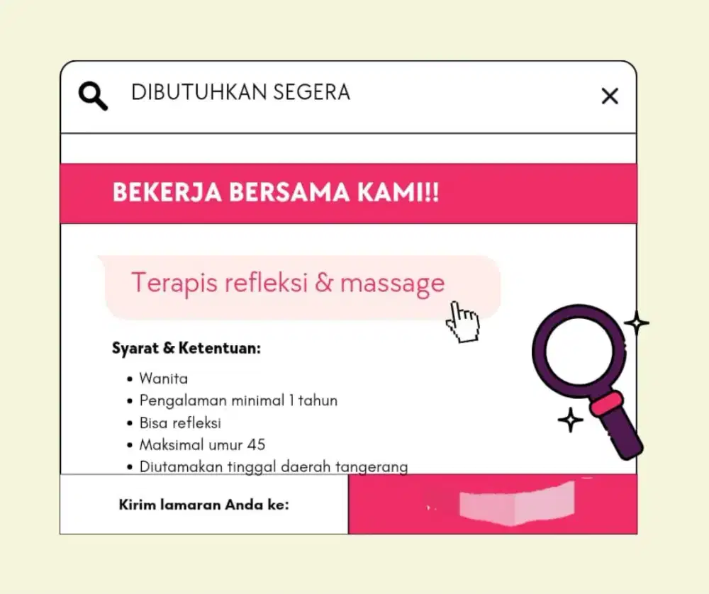 Dibutuhkan segera terapis refleksi wanita