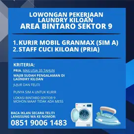 STAFF KURIR MOBIL DAN STAFF CUCI LAUNDRY KILOAN/SATUAN