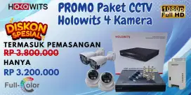 Paket cctv holowits 8 ch 4 camera full color 2mp