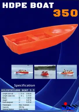 Perahu LCR fiber HDPE Boat 350 Oren kap 6 orang