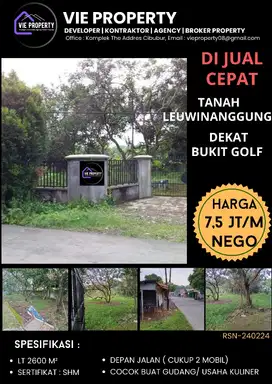 DIJUAL CEPAT Karena BU   TANAH 2600M² di Leuwinanggung Depok