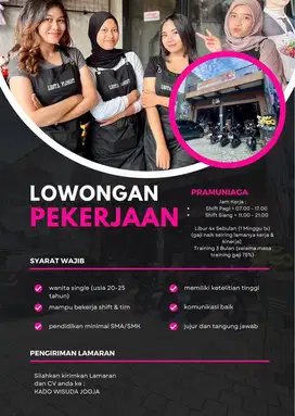 Loker Lowongan Kerja Pramuniaga Kasir Jaga Toko Wanita