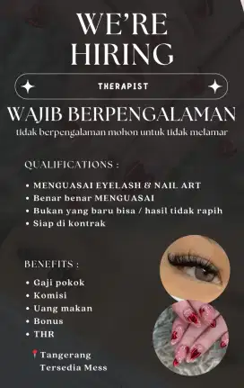 Lowongan kerja therapist eyelash & nail art