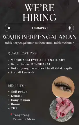 Lowongan terapis NAIL & EYELASH