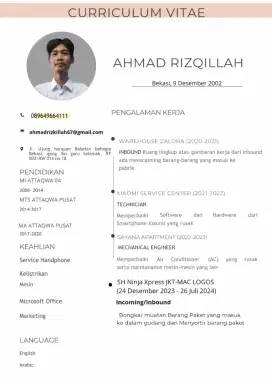 Saya Ahmad Rizqillah Mencari Kerjaan