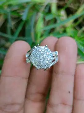 Cincin Berlian Natural Erofa Ring Perak Motif Fashion