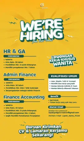 Lowongan Kerja Jakarta Admin Finance - Finance Accounting - HR GA