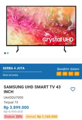 SAMSUNG UHD SMART TV 43 INCH ( UA43DU7000)