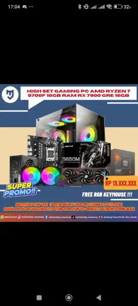 High Set Gaming PC AMD Ryzen 7 8700F 16GB RAM RX 7900 GRE 16GB.