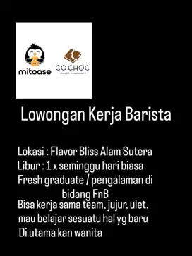 Lowongan kerja Barista & Cook Helper