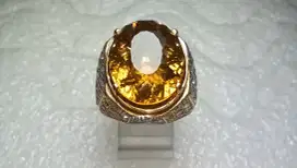 Cincin Perak Natural Golden Citrine Dim. 15x12x7 Mewah