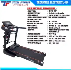 TREADMILL  ELECTRIC 2 HP + MASS (Auto Incline) TL-680