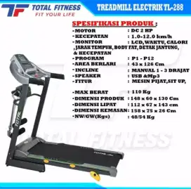 TREADMILL ELECTRIC 2 HP + MASS (Manual Incline) TL-288