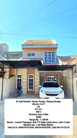 Di Jual Rumah Minimalis 2 lt, Taman Toraja, Tanjung bunga.