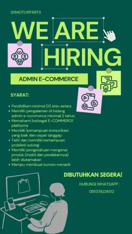 Lowongan kerja Admin E commerce dan Marketing