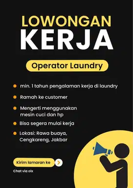 Lowongan kerja: OPERATOR LAUNDRY KOIN