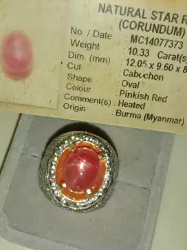 Ruby Burma star 10ct kristal sudah memo