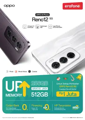 OPPO RENO 12 5G FREE UPGRADE MEMORY CASHBACK UP TO 1 JUTA