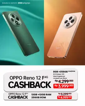 OPPO RENO 12F SERIES CASHBACK UP TO 400RB KREDIT TANPA SURVEY