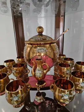 Egermann handmade red crystal set teko dan cangkir