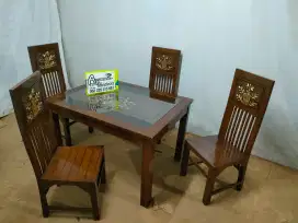 Meja makan minimalis balero set kaca full kayu jati