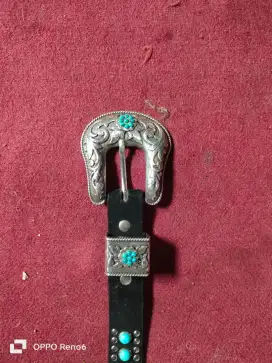 Sabuk kulit cowboy torquise mexico original