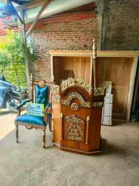 Mimbar masjid podium set kursi full kayu jati