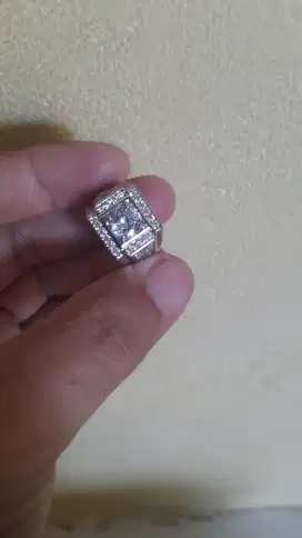 Cincin permata Diamond mozainite size 8 ring perak mikroseting murce