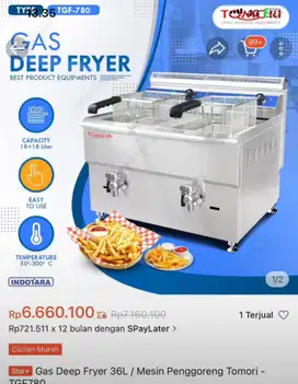 Dijual Gas Deep Fryer 36 Liter TGF780 | Merk TOMORI | Like New