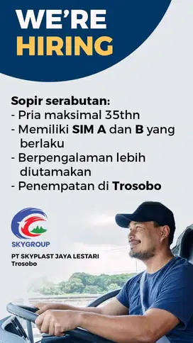 Dibutuhkan tenaga SOPIR SERABUTAN