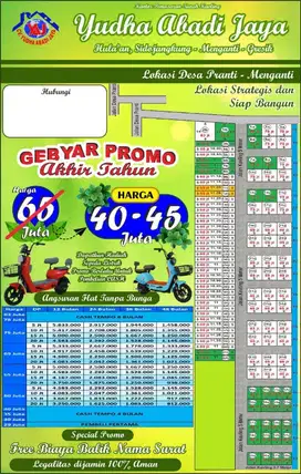 Promo akhir tahun Tanah Kavling Menganti 40 jtan