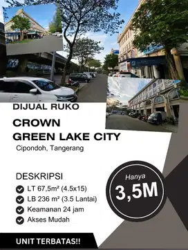 Dijual Ruko Green Lake City, Terbatas, Tangerang, Cipondoh