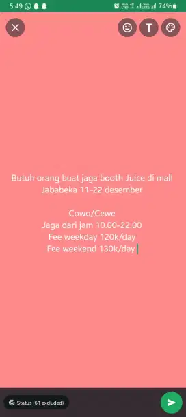 Butuh orang buat jaga booth juice selama event