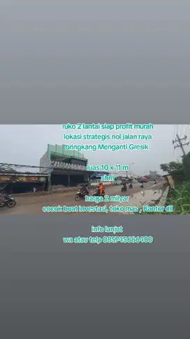 ruko 2 lantai murah lokasi nol jalan raya bringkang menganti Gresik