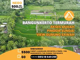 Jual Tanah Bangunkerto Pinggir Sungai View Gunung Sawah Akses Mudah