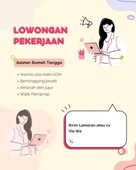 DIBUTUHKAN SEGERA 2 ORANG ART WANITA UNTUK AREA KEBAYORAN LAMA, JAKSEL