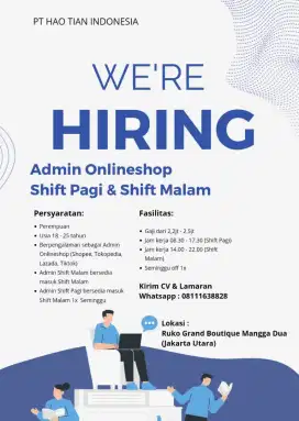 Dibutuhkan cepat Admin Online Shop bersedia masuk shift malam