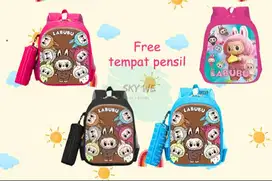 LABUBU Tas Sekolah Anak free TEMPAT PENSIL Ransel TK SD Anti air