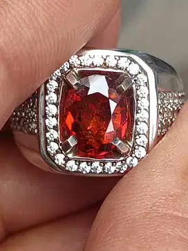 Batu Mandarin garnet 1.77 carat ring perak memo skylab top kristal